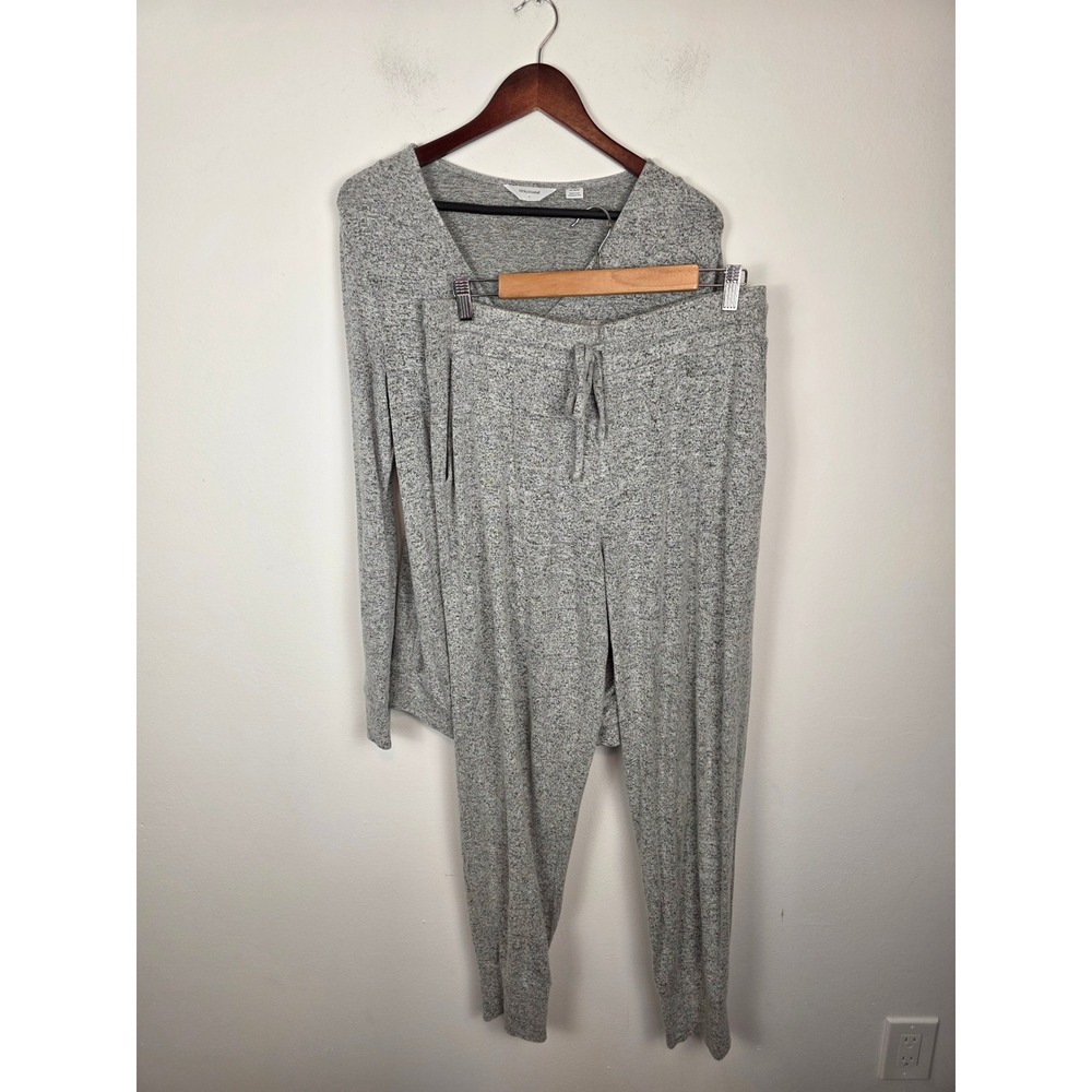 SERAPHINE Grey Heathered Knit Wrap Top Jogger Pants Lounge Set Medium